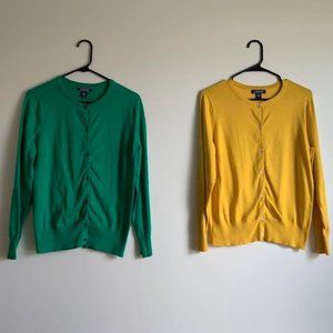 Pair of Land's End Women's Green & Yellow Button Up Long Sleeve Cardigans
